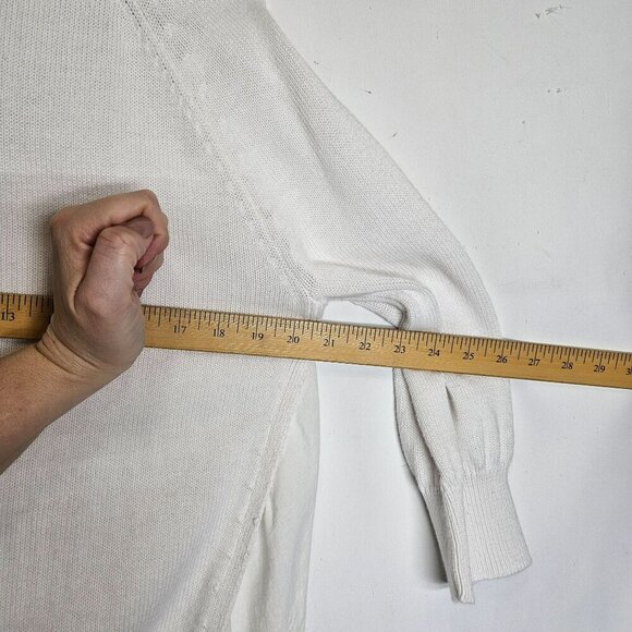 Sundance Medium White Linen Cotton Knit Sweater Crotchet Lace Hem Cottagecore M - Picture 7 of 8